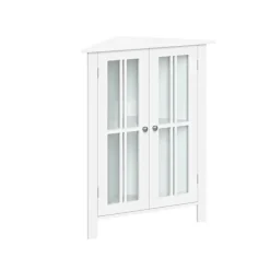 Bathroom Furniture-Kirkland's Home Wood Two Pane Glass Doors Corner Cabinet White