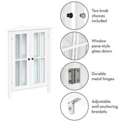 Bathroom Furniture-Kirkland's Home Wood Two Pane Glass Doors Corner Cabinet White