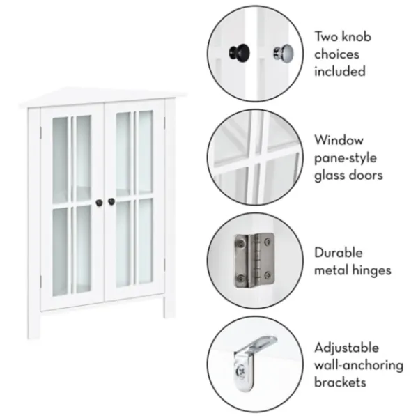 Bathroom Furniture-Kirkland's Home Wood Two Pane Glass Doors Corner Cabinet White