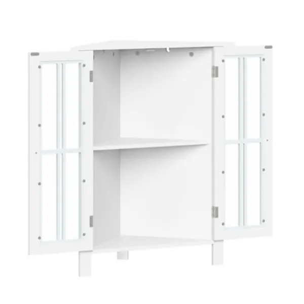 Bathroom Furniture-Kirkland's Home Wood Two Pane Glass Doors Corner Cabinet White