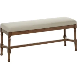 Benches & Ottomans-Kirkland's Home Wood Upholstered Burlap Seat Bench Brown