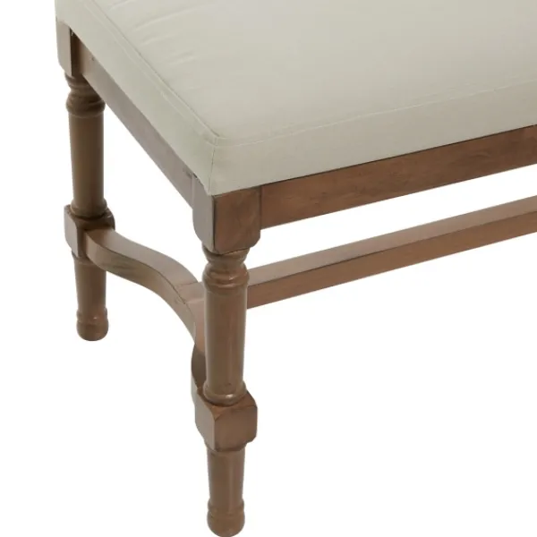 Benches & Ottomans-Kirkland's Home Wood Upholstered Burlap Seat Bench Brown