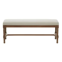 Benches & Ottomans-Kirkland's Home Wood Upholstered Burlap Seat Bench Brown