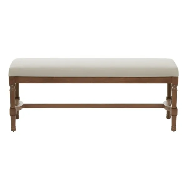 Benches & Ottomans-Kirkland's Home Wood Upholstered Burlap Seat Bench Brown