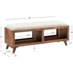 Benches & Ottomans-Kirkland's Home Wood Upholstered Seat Open Storage Bench Brown