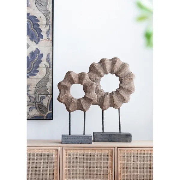 Statues & Figurines-Kirkland's Home Wood Wave Ring Figurine Brown