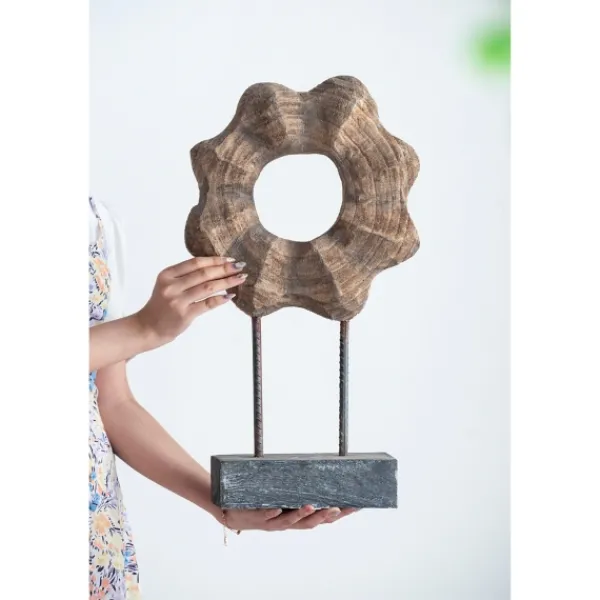 Statues & Figurines-Kirkland's Home Wood Wave Ring Figurine Brown