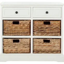 Cabinets & Sideboards-Kirkland's Home Wood Woven Baskets Cabinet White