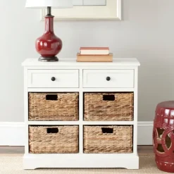 Cabinets & Sideboards-Kirkland's Home Wood Woven Baskets Cabinet White