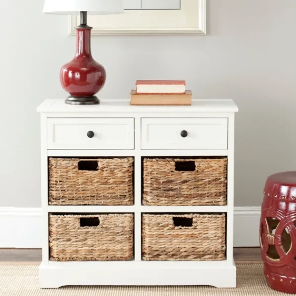 Cabinets & Sideboards-Kirkland's Home Wood Woven Baskets Cabinet White