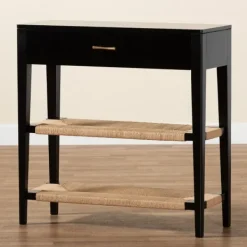 Console Tables-Kirkland's Home Wood Woven Shelves Console Table Black