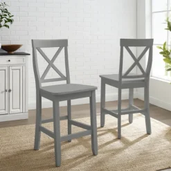 Bar Stools & Counter Height Stools-Kirkland's Home Wood X-Back Counter Stools, Set Of 2 Gray