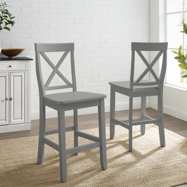 Bar Stools & Counter Height Stools-Kirkland's Home Wood X-Back Counter Stools, Set Of 2 Gray