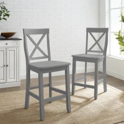 Bar Stools & Counter Height Stools-Kirkland's Home Wood X-Back Counter Stools, Set Of 2 Gray