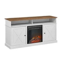 Cabinets & Sideboards-Kirkland's Home Wood X-Door Led Fireplace Cabinet White