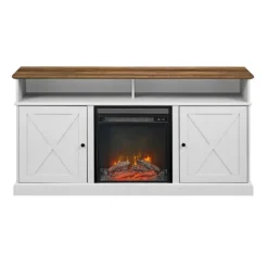 Cabinets & Sideboards-Kirkland's Home Wood X-Door Led Fireplace Cabinet White
