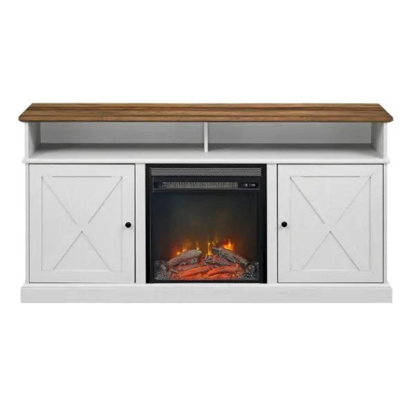 Cabinets & Sideboards-Kirkland's Home Wood X-Door Led Fireplace Cabinet White