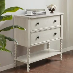 Cabinets & Sideboards-Kirkland's Home Wooden Balled Legs 2-Drawer Chest White