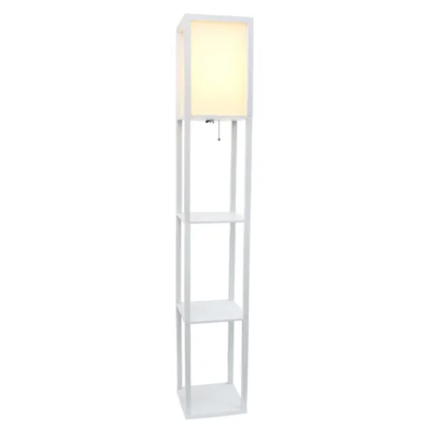 Floor Lamps-Kirkland's Home Wooden Column Shelf Floor Lamp White