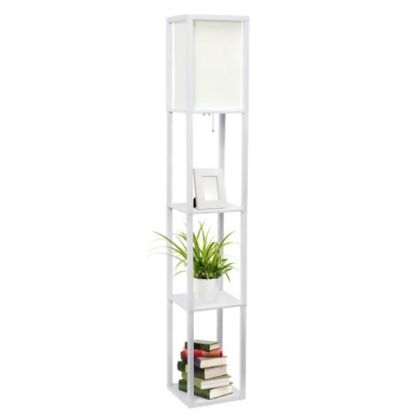 Floor Lamps-Kirkland's Home Wooden Column Shelf Floor Lamp White