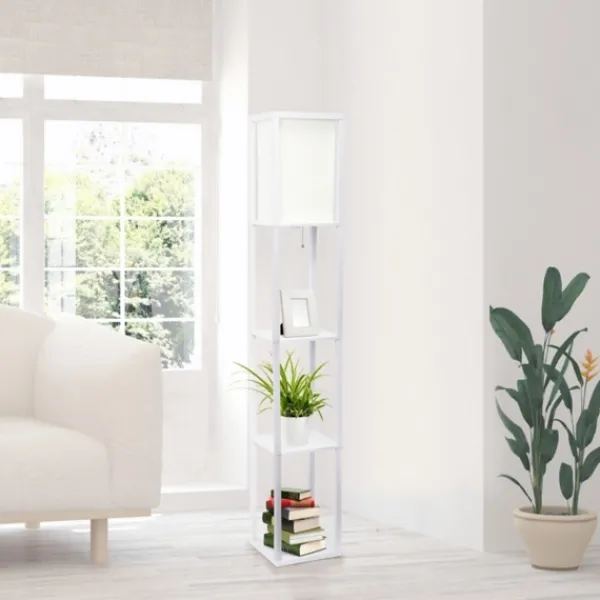 Floor Lamps-Kirkland's Home Wooden Column Shelf Floor Lamp White
