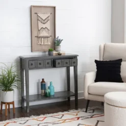 Console Tables-Kirkland's Home Wooden Console Table With Double Drawers Gray