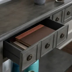 Console Tables-Kirkland's Home Wooden Console Table With Double Drawers Gray