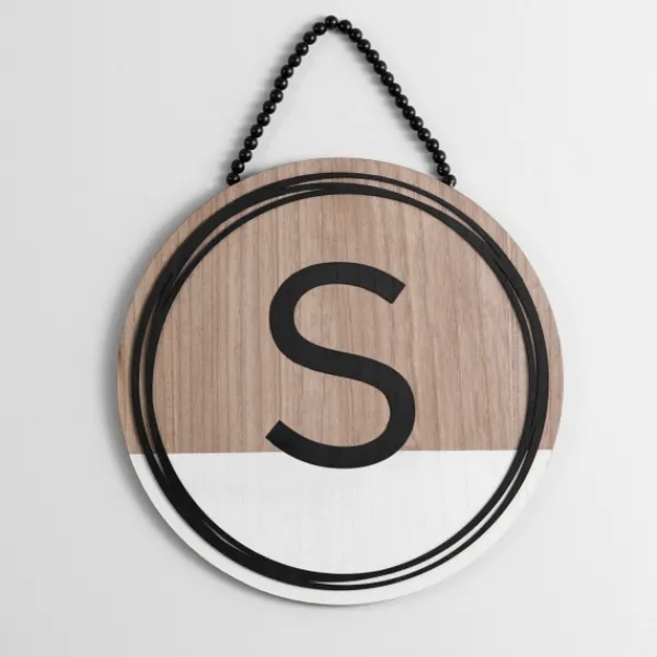 Monogram Wall Decor-Kirkland's Home Wooden Neutral Beaded Monogram S Plaque Tan/Black/White
