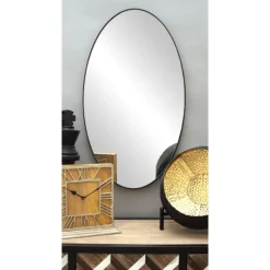 Decorative Mirrors-Kirkland's Home Wooden Oval Frame Wall Mirror Black