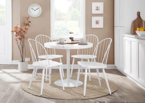 Dining Tables-Kirkland's Home Wooden Top Metal Base Round Dining Table White