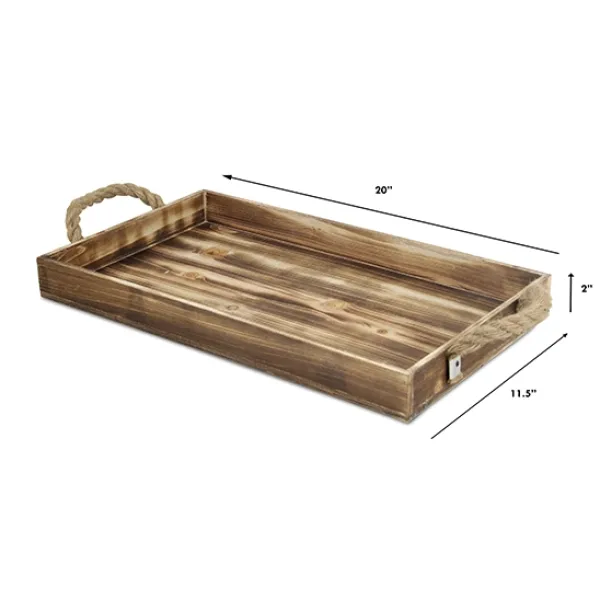 Decorative Trays-Kirkland's Home Wooden Tray With Rope Handles Brown