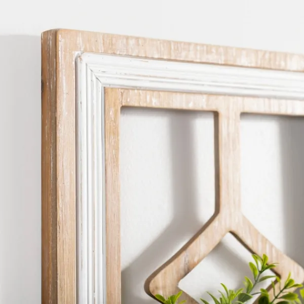 Wall Plaques-Kirkland's Home Wooden Wreath On Window Wall Plaque Tan/White/Green