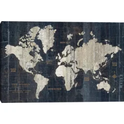 Framed Art-Kirkland's Home World Map Canvas Art Print Blue
