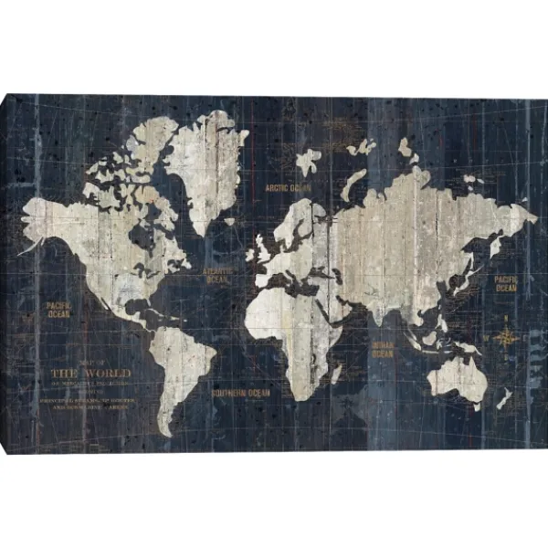 Framed Art-Kirkland's Home World Map Canvas Art Print Blue
