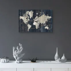 Framed Art-Kirkland's Home World Map Canvas Art Print Blue