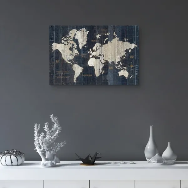 Framed Art-Kirkland's Home World Map Canvas Art Print Blue