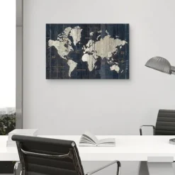Framed Art-Kirkland's Home World Map Canvas Art Print Blue