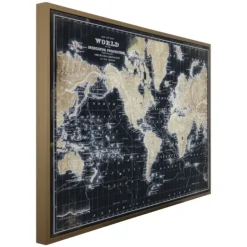 Framed Art-Kirkland's Home World Map On Black Framed Art Print Black/Tan
