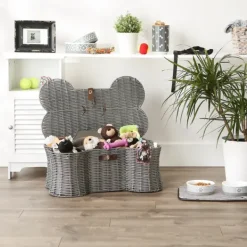Baskets & Boxes-Kirkland's Home Woven Bone Shaped Basket, 24 In. Gray