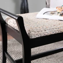Benches & Ottomans-Kirkland's Home Woven Hyacinth And Black Wood Bench White