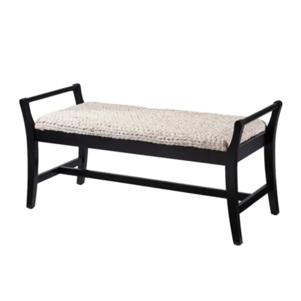Benches & Ottomans-Kirkland's Home Woven Hyacinth And Black Wood Bench White