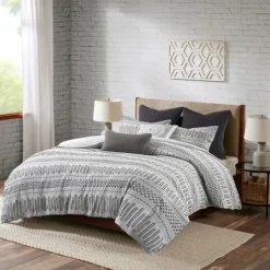 Comforters-Kirkland's Home Woven Jacquard California King Comforter Set Gray