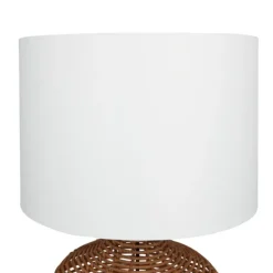 Table Lamps-Kirkland's Home Woven Rattan Base Ivory Shade Table Lamp Brown