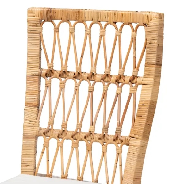 Dining Chairs-Kirkland's Home Woven Rattan White Cushion Dining Chairs, Set Of 2 Tan/White