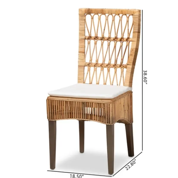 Dining Chairs-Kirkland's Home Woven Rattan White Cushion Dining Chairs, Set Of 2 Tan/White