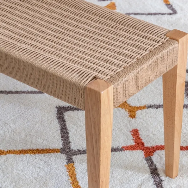 Dining Chairs-Kirkland's Home Woven Rope Wood Dining Bench Tan
