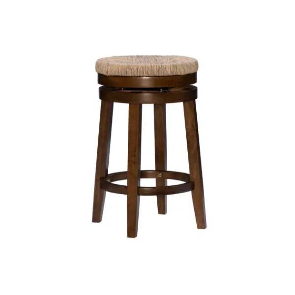 Bar Stools & Counter Height Stools-Kirkland's Home Woven Seagrass Walnut Wood Swivel Counter Stool Tan