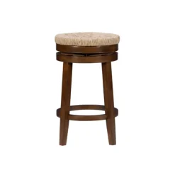 Bar Stools & Counter Height Stools-Kirkland's Home Woven Seagrass Walnut Wood Swivel Counter Stool Tan