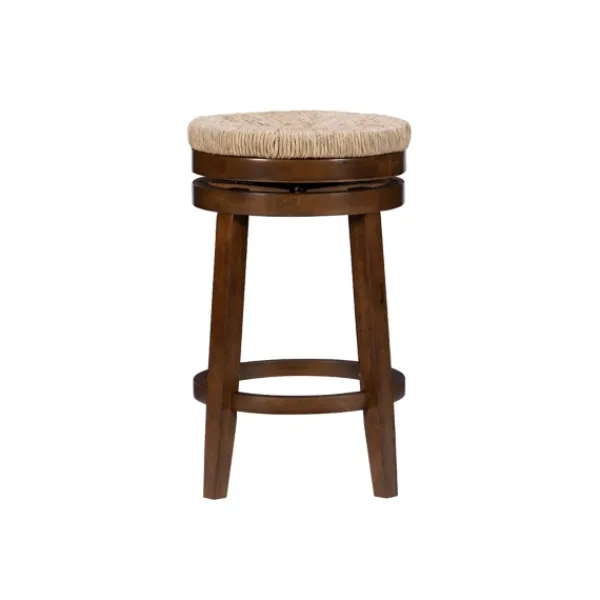 Bar Stools & Counter Height Stools-Kirkland's Home Woven Seagrass Walnut Wood Swivel Counter Stool Tan