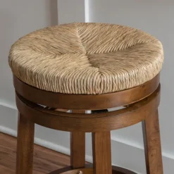 Bar Stools & Counter Height Stools-Kirkland's Home Woven Seagrass Walnut Wood Swivel Counter Stool Tan